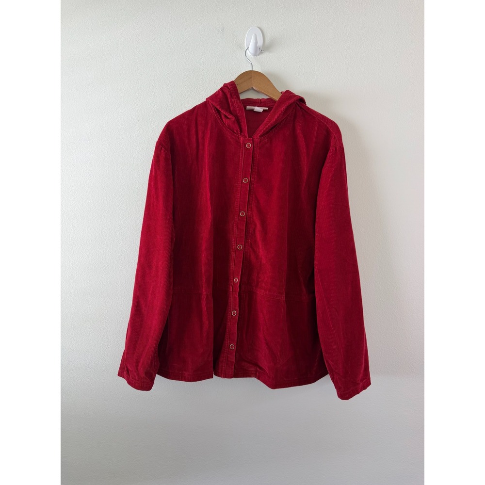 Dressbarn Woman Red Corduroy Hooded Button Front Shirt Jacket Plus Size 2X - Picture 2 of 10